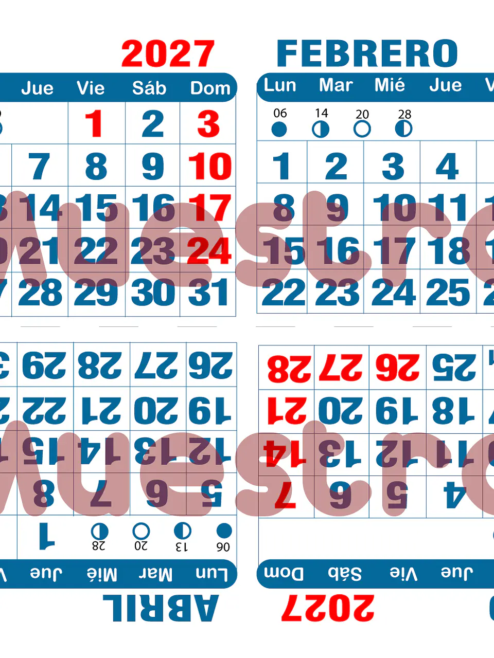 Calendario BIMENSUAL imprimible 2027 2