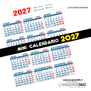 Mini Calendario imprimible de 2027 TAMAÑO CARTA