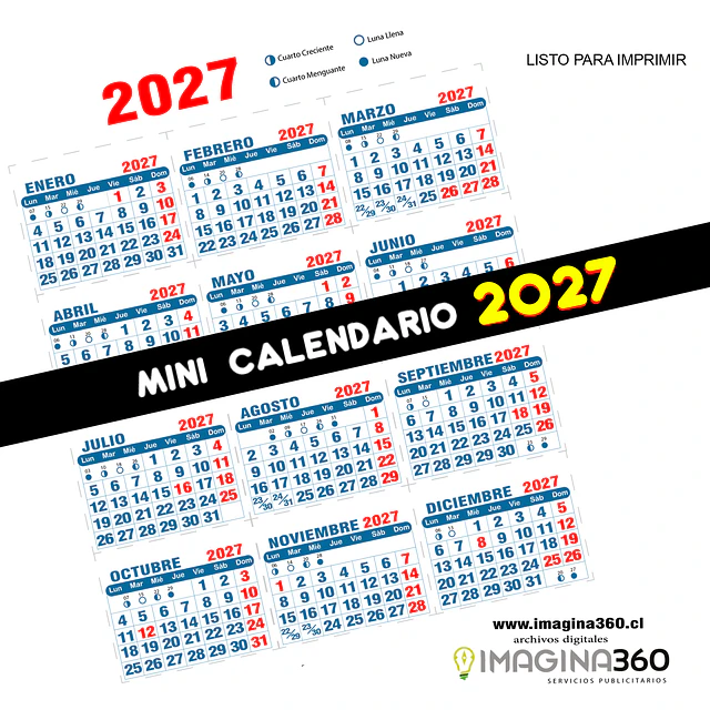 Mini Calendario imprimible de 2027 TAMAÑO CARTA 1