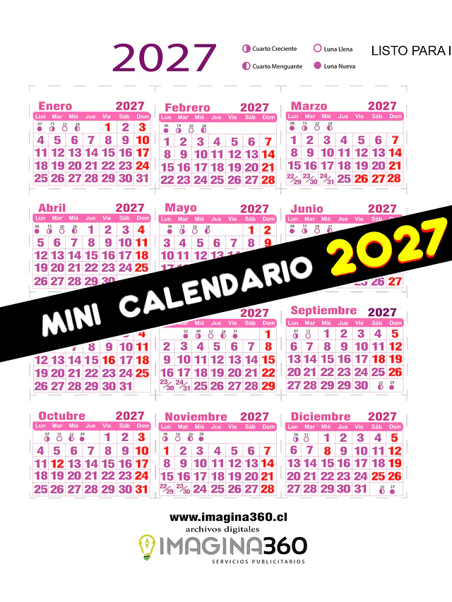 Mini Calendario imprimible de 2027 TAMAÑO CARTA- ROSADO 1