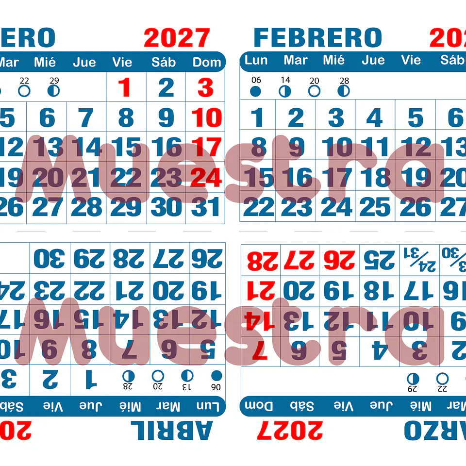 Calendario BIMENSUAL imprimible 2027- 18x10cms 2