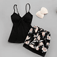 Pijama Satin Short Floreado Diseño Unico Negro Liso L - Miniatura 1