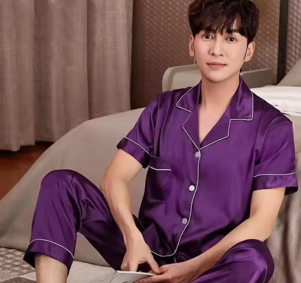 Pijama Satin Largo Diseño Unico Otoño Verano Lila Liso Xl 1