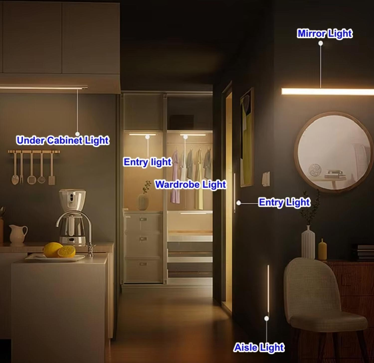 Luz Barra Led 50cm Con Sensor Movimiento Muebles Baño Cocina 9