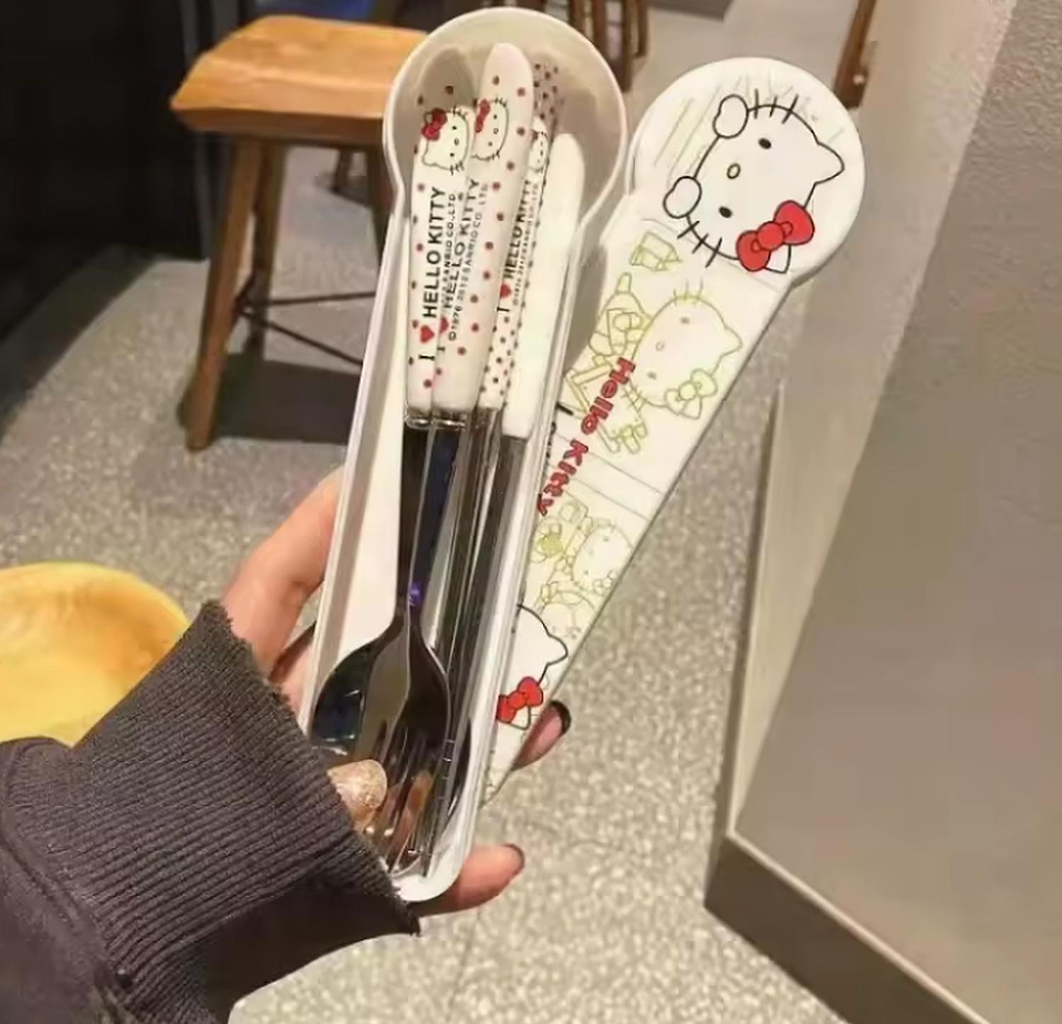 Set De Cubiertos Kitty Para Llevar Al Colegio O Trabajo Blanco 4