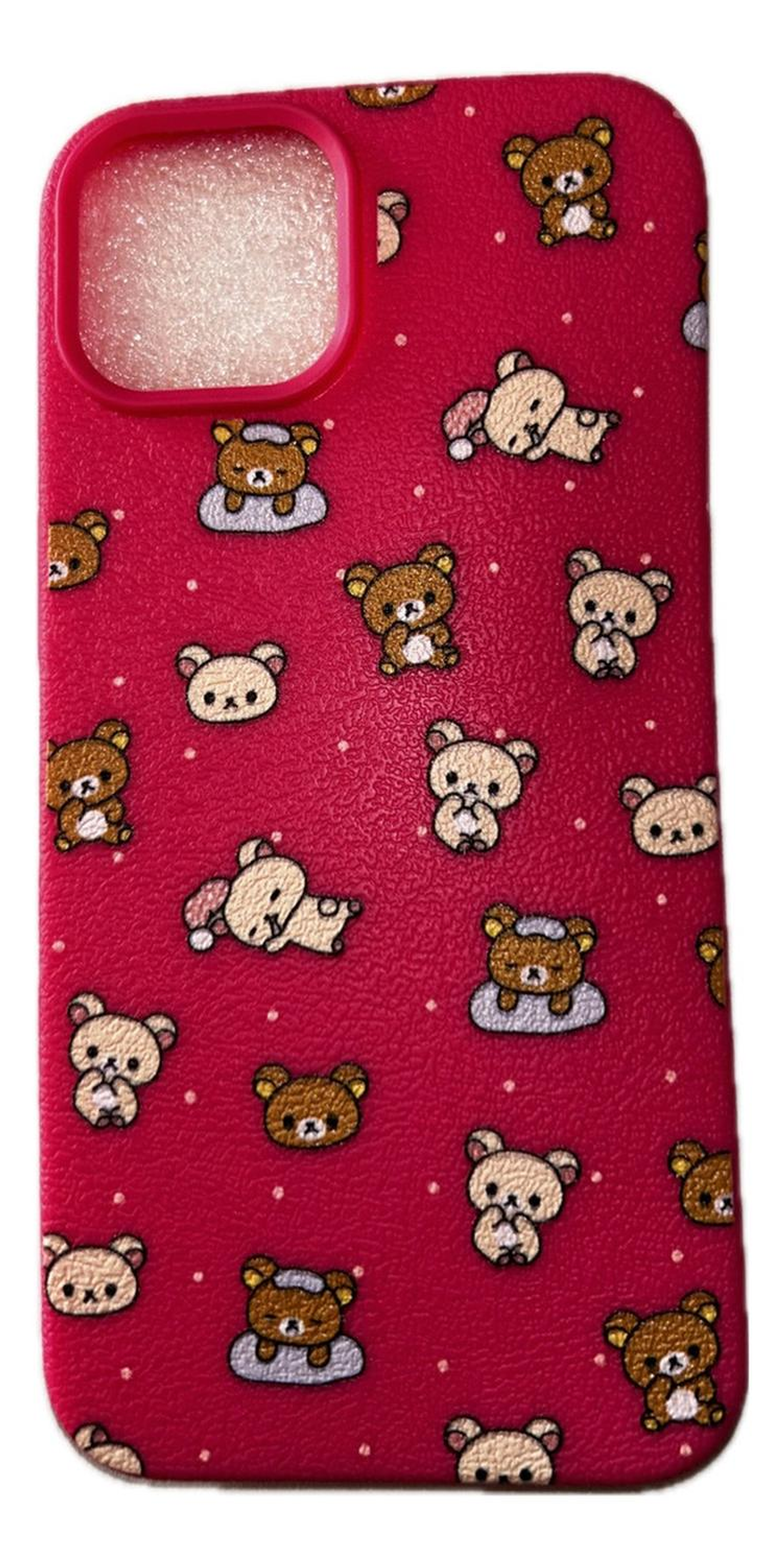 Carcasa Funda iPhone 13-14-15 Rosada Con Diseño Oso Rosa Chicle 1