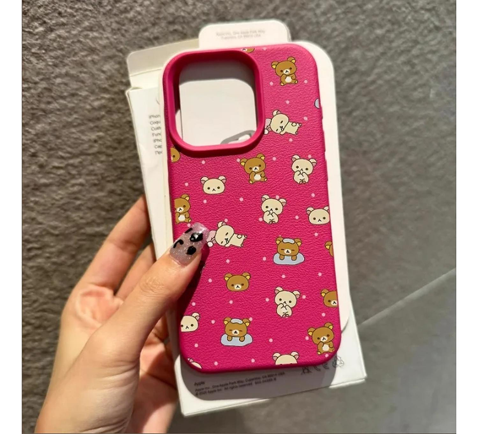 Carcasa Funda iPhone 13-14-15 Rosada Con Diseño Oso Rosa Chicle 3
