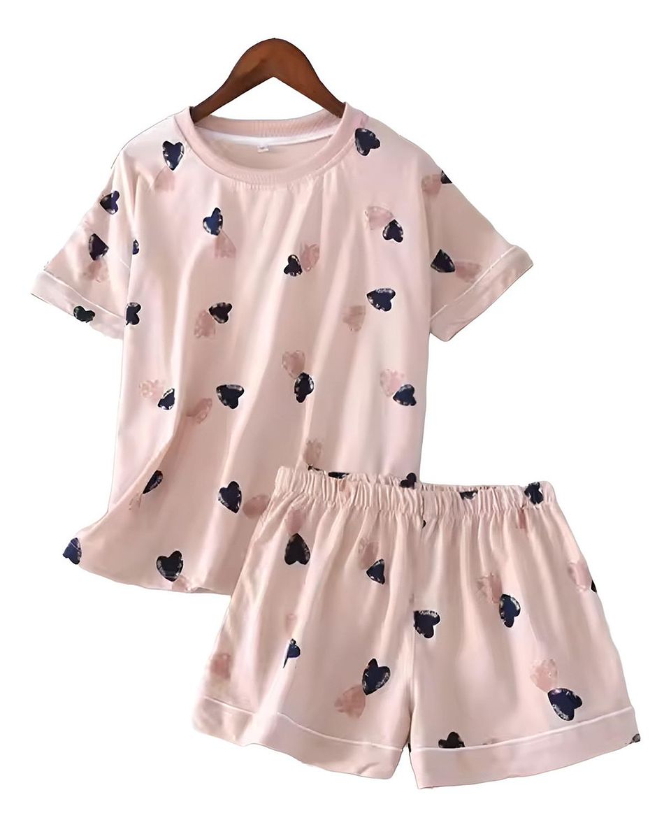 Pijama De Mujer Algodon Corazones Rosa Diseño Corazon L 1