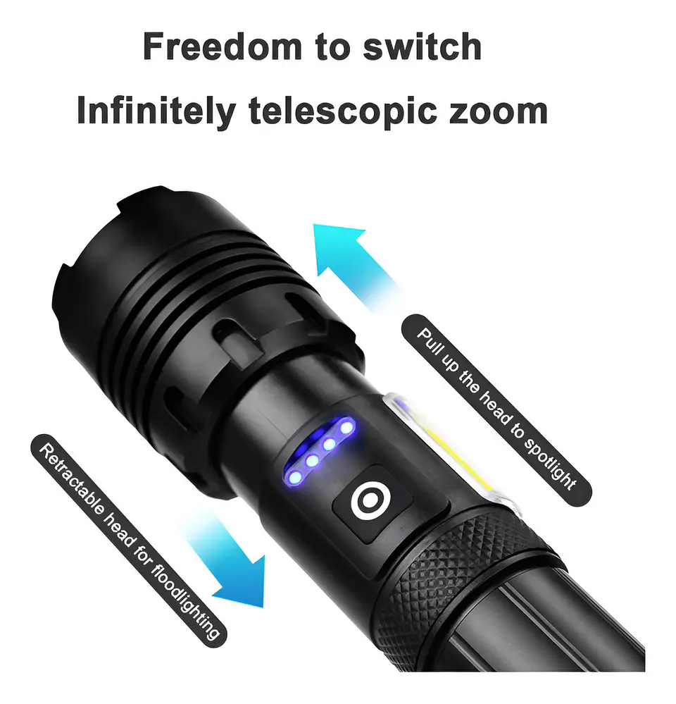 Linterna Led Tactica Recargable Zoom Alcance 2