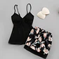 Pijama Satin Short Floreado Diseño Unico Negro Liso S - Miniatura 1