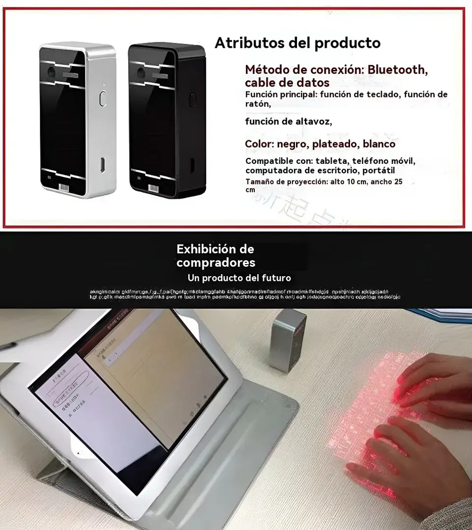 Teclado Laser Virtual Conexion Bluetooth Portátil Recargable 5