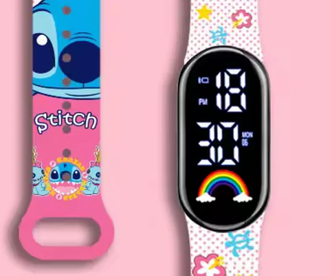 Reloj Digital Pulsera Con Diseño Estilo Stich Rosa Chicle Rosa Chicle Rosa Chicle