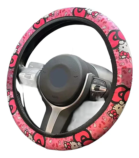 Cubridor De Volante Manubrio Diseño Para Autos Negro Diseño Rosa Chicle