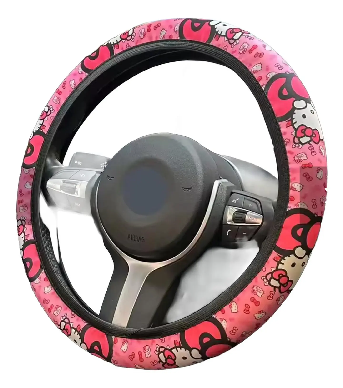 Cubridor De Volante Manubrio Diseño Para Autos Negro Diseño Rosa Chicle 1
