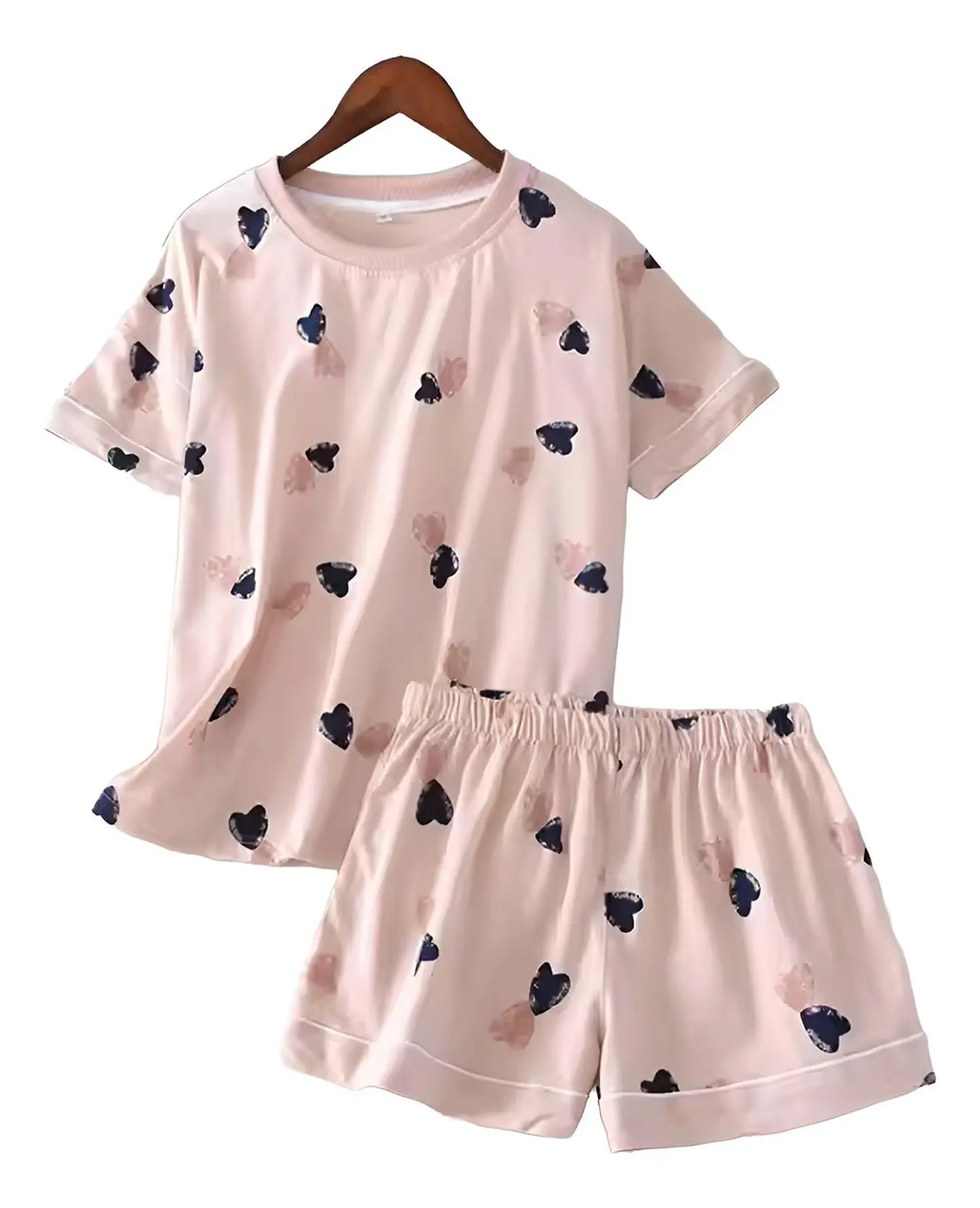 Pijama De Mujer Algodon Corazones Rosa Diseño Corazon S 1