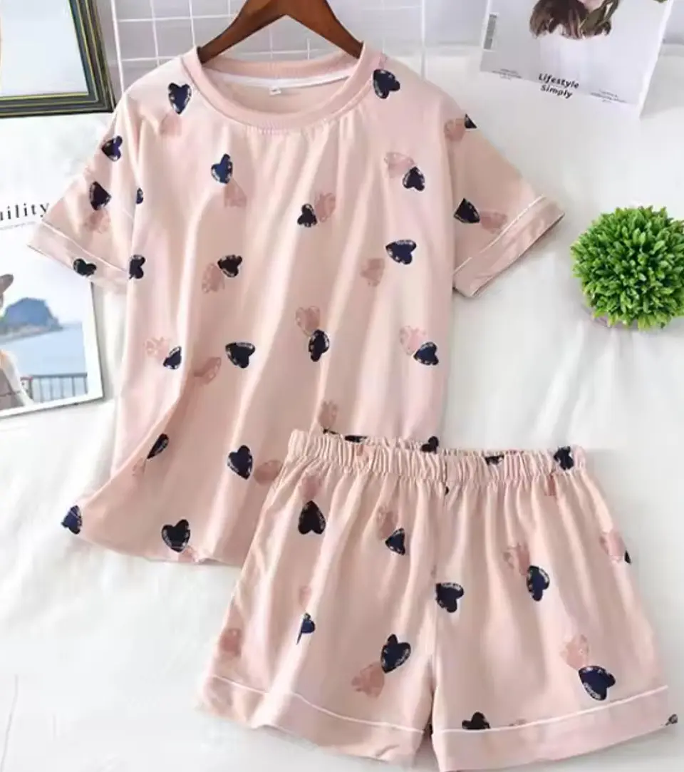 Pijama De Mujer Algodon Corazones Rosa Diseño Corazon S 2