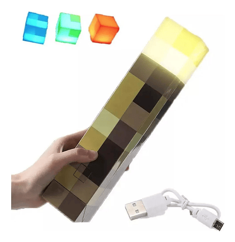 Lámpara Antorcha Minecraft Recargable 4 Colores En 1 Gamer