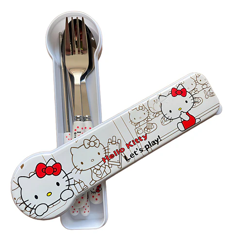 Set De Cubiertos Kitty Para Llevar Al Colegio O Trabajo Blanco