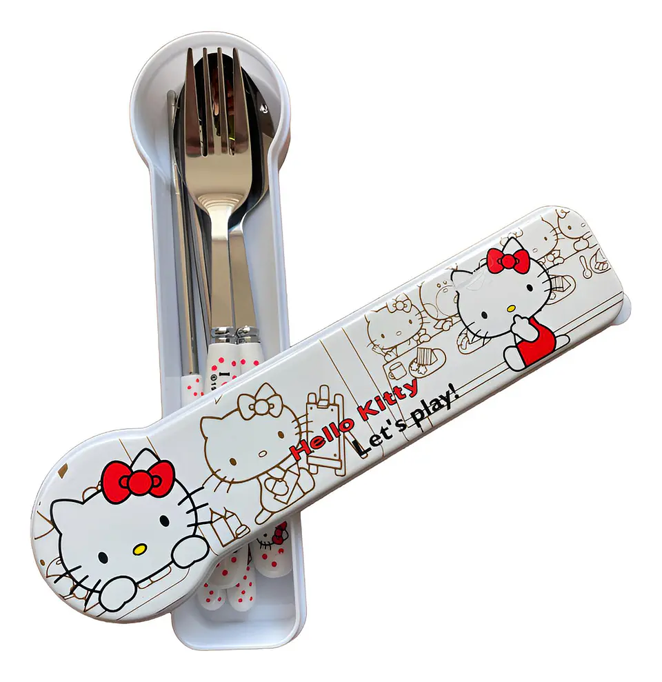 Set De Cubiertos Kitty Para Llevar Al Colegio O Trabajo Blanco 1