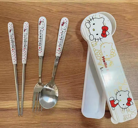 Set De Cubiertos Kitty Para Llevar Al Colegio O Trabajo Blanco