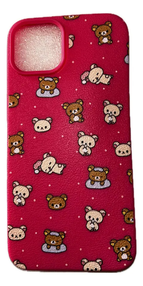 Carcasa Funda iPhone 13-14-15 Rosada Con Diseño Oso Rosa Chicle
