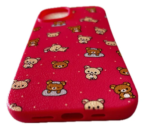 Carcasa Funda iPhone 13-14-15 Rosada Con Diseño Oso Rosa Chicle
