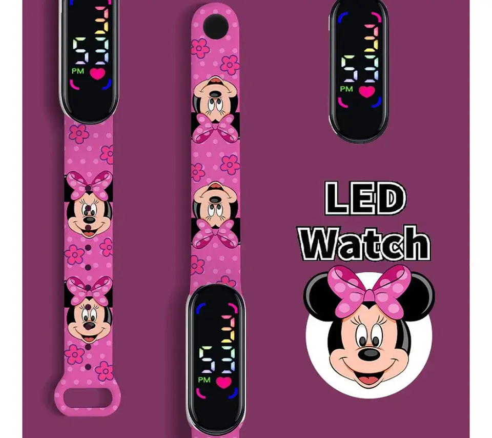 Reloj Led Watch Minnie Rosado Niña Rosa Chicle 1