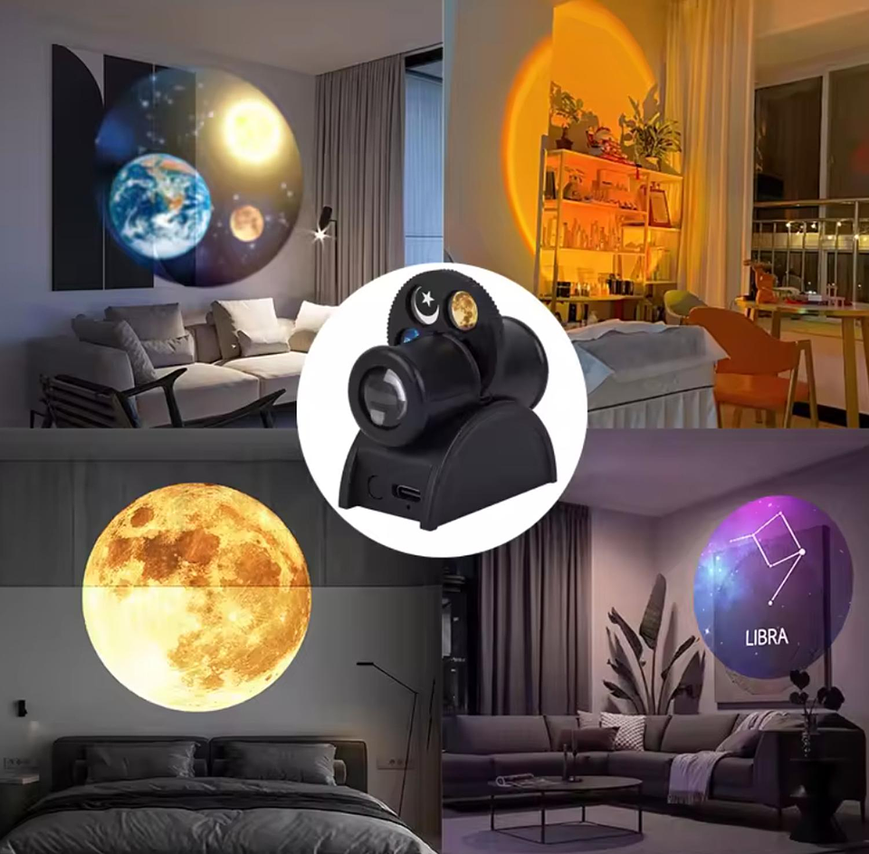 Poyector Mini De Planetas Tierra Luna Estrella Recargable Negro 5