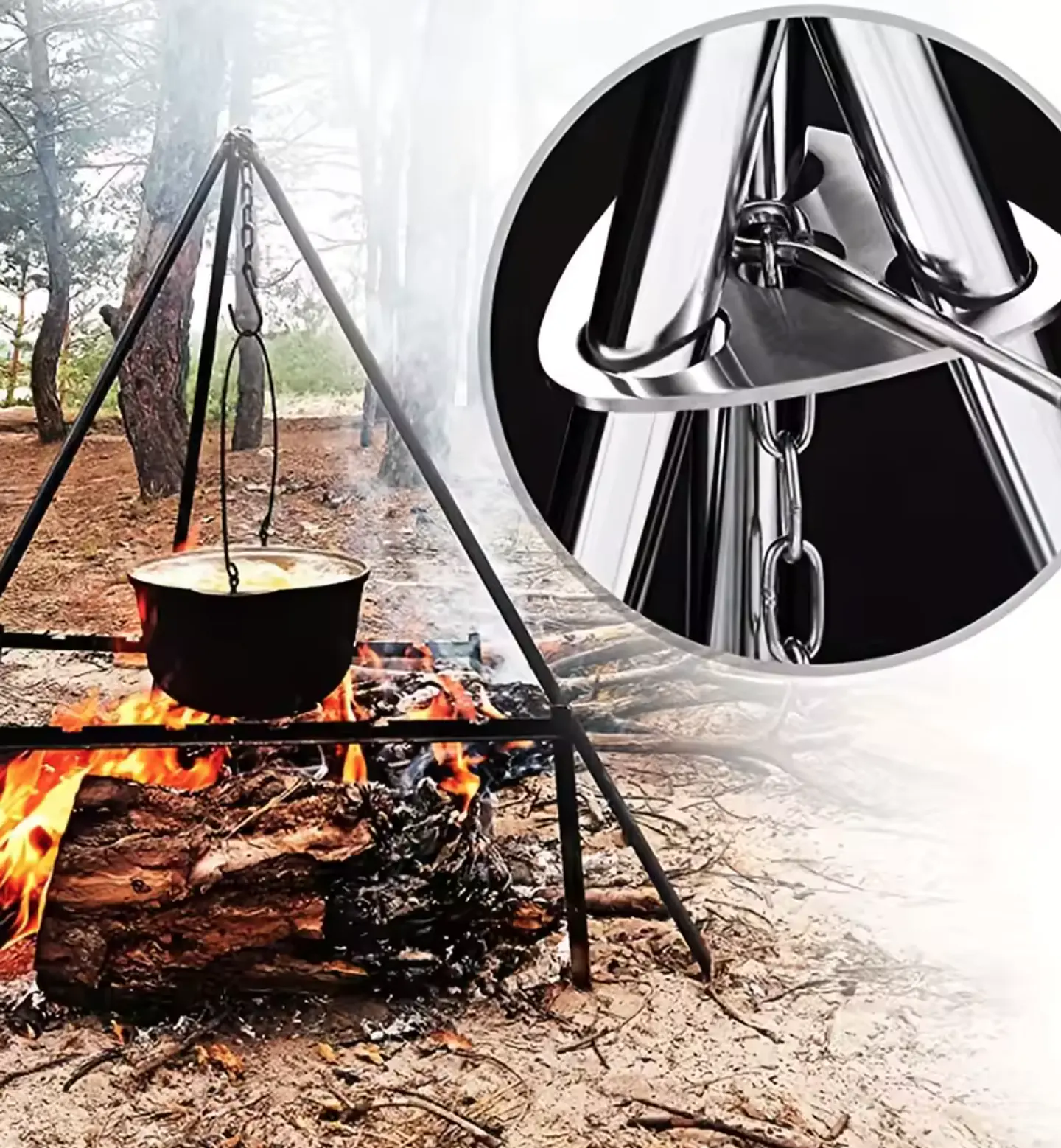 Accesorio Trípode Fogata Camping soporte Leña Y Cadena Cocina Outdoor Portátil 4