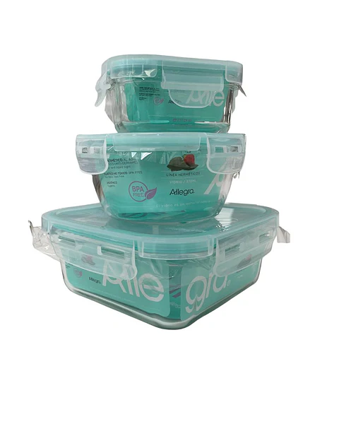 Pack 3 Taper Hermético Vidrio Comida Allegra
