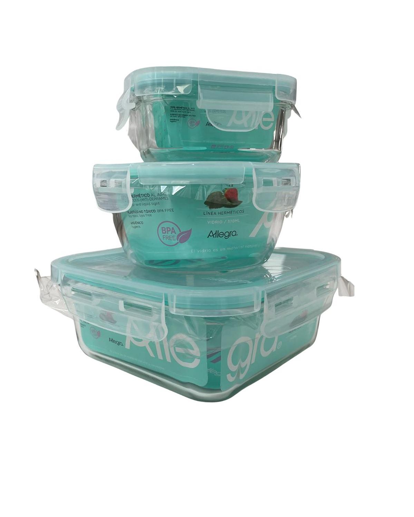 Pack 3 Taper Hermético Vidrio Comida Allegra 1