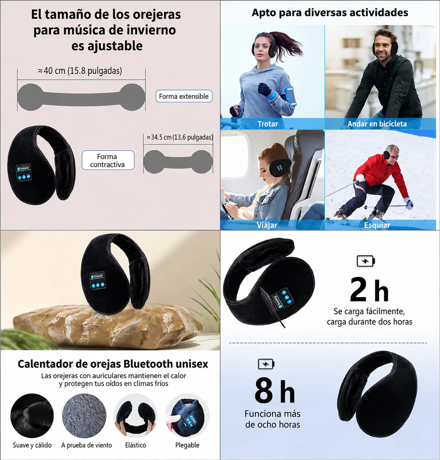 Orejera Polar Nuca Ajustable Unisex Invierno musica Bluetooth 2