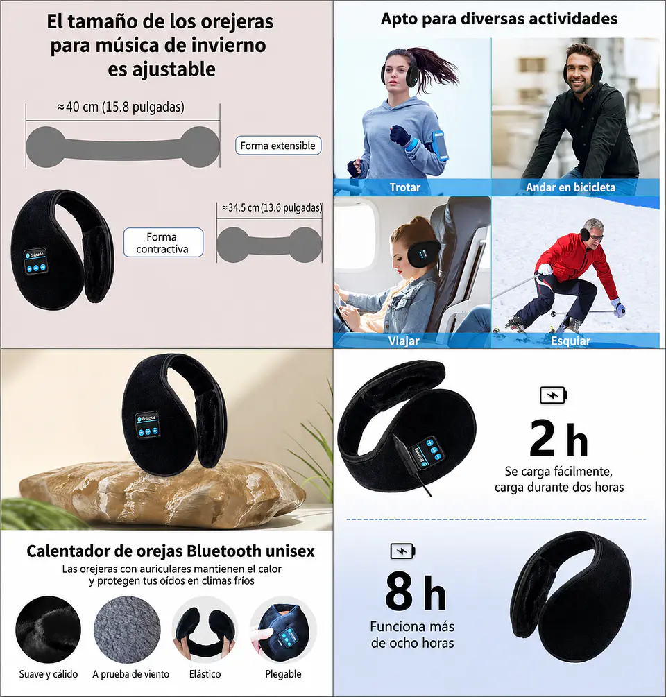 Orejera Polar Nuca Ajustable Unisex Invierno musica Bluetooth 2