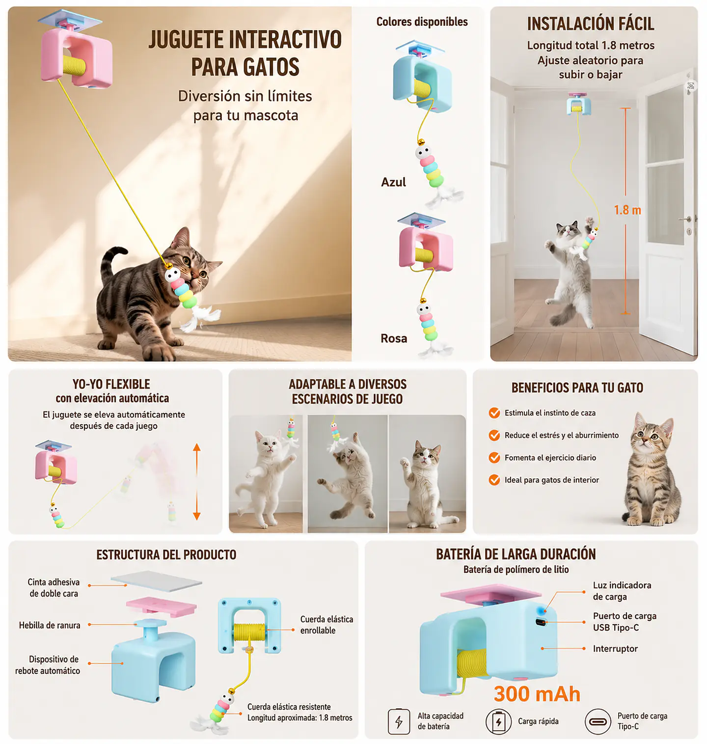 Juguete Interactivo Colgante Para Gato Anti-estrés recargable 2