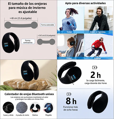 Orejera Polar Nuca Ajustable Unisex Invierno musica Bluetooth