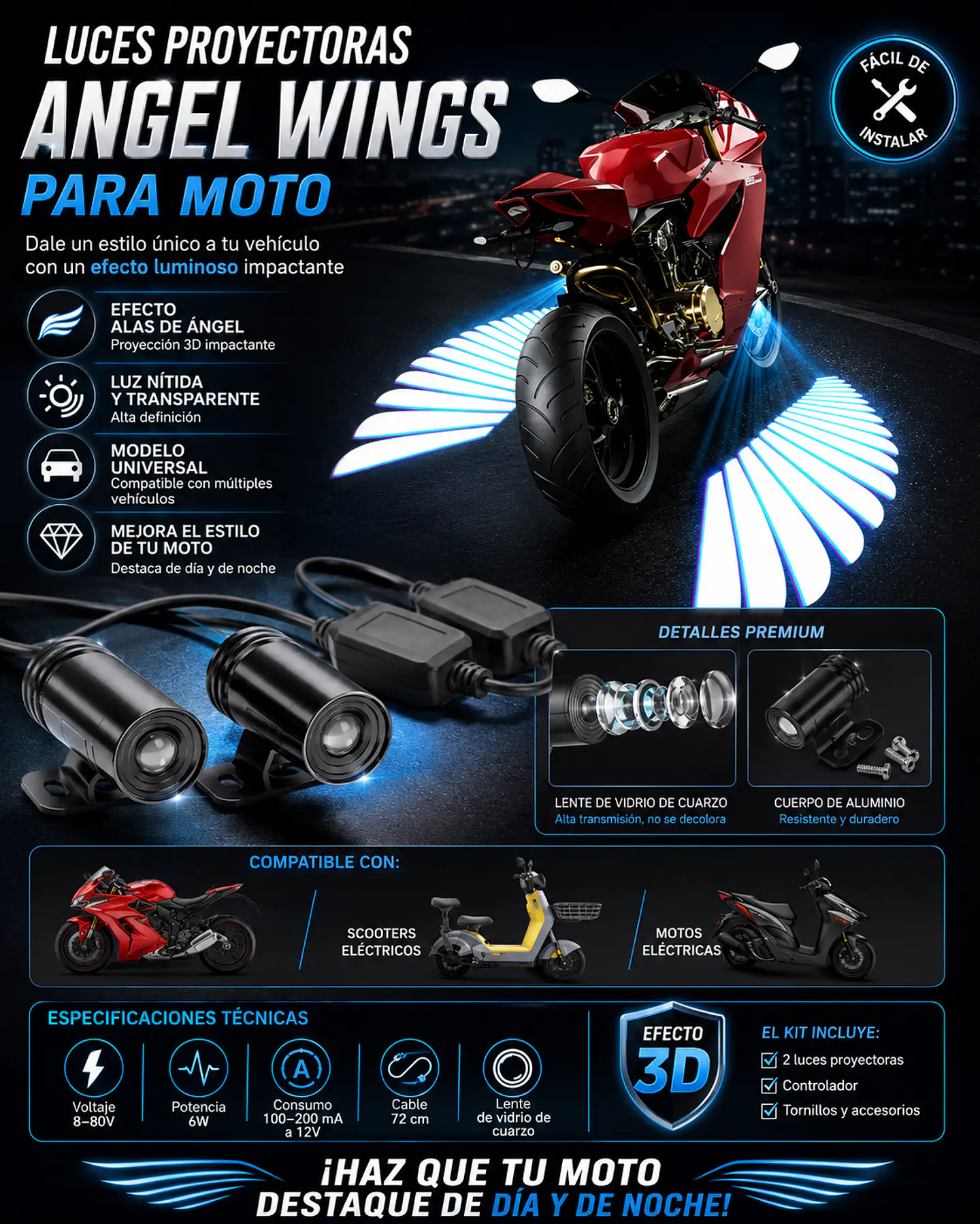 Par Proyeccion Led Motos Alas Camino Motocicleta 2