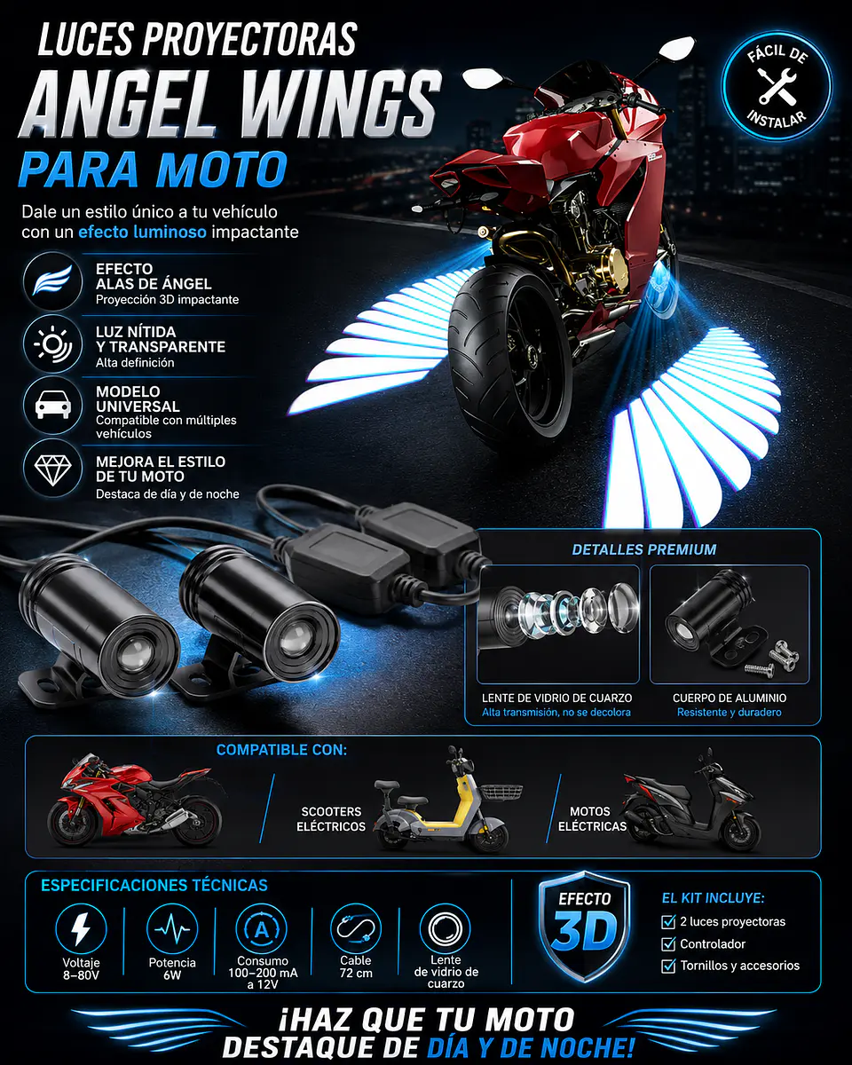 Par Proyeccion Led Motos Alas Camino Motocicleta 2