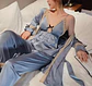 Pijama Satin Diseño Unico Para Regalo Azul Acero Liso S - Miniatura 1
