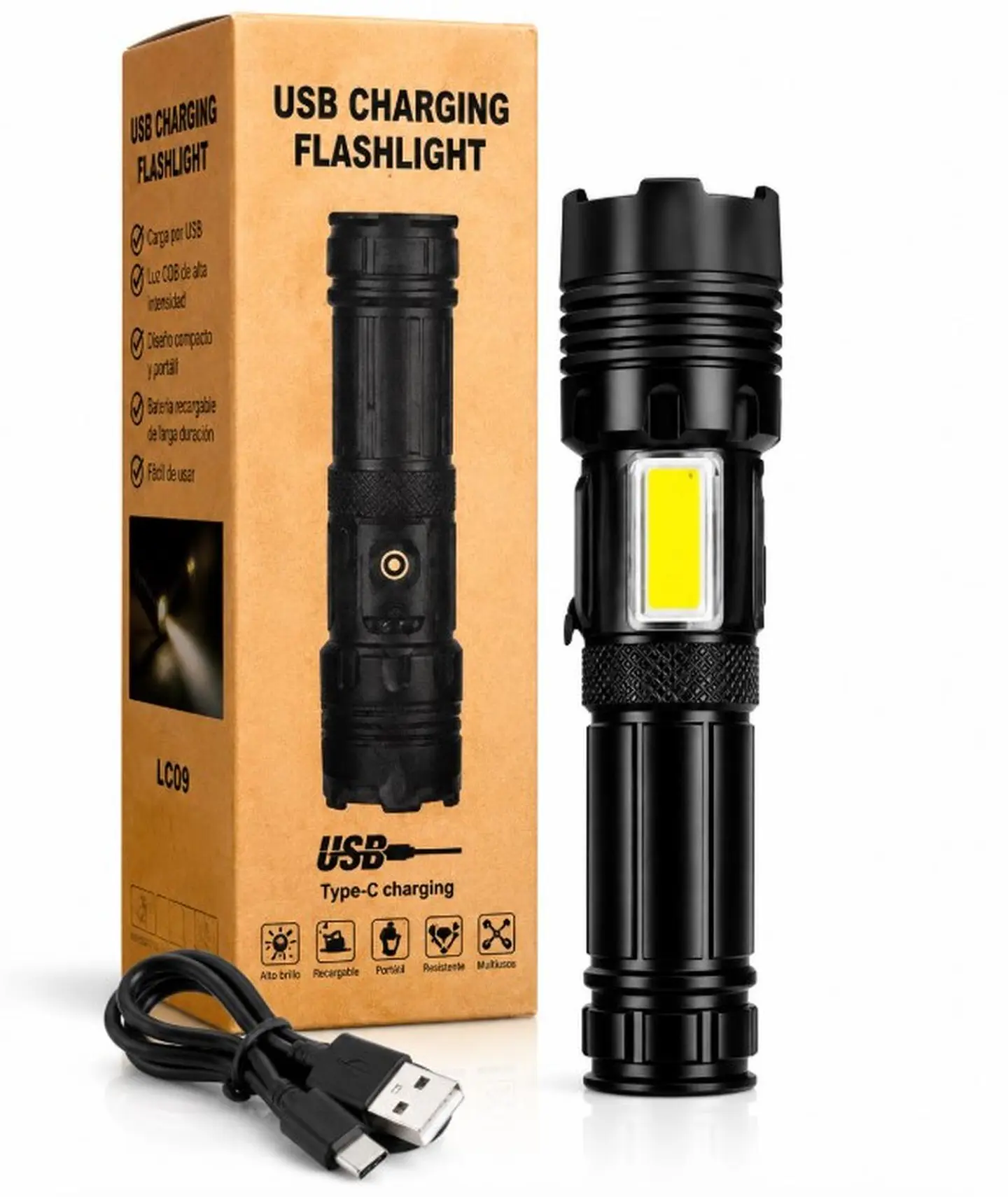 Linterna Led Tactica Recargable Zoom Alcance 1