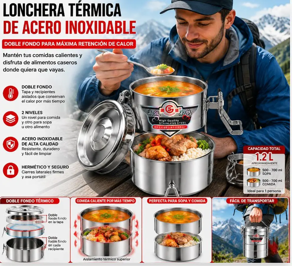 Termo de comida de acero inoxidable doble compartimento 6
