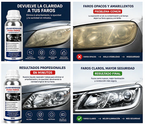 Foco Faro Auto Limpia Repara Restaura Pulir Rayones 50 Ml