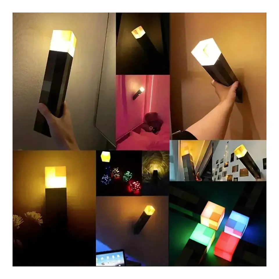 Lámpara Antorcha Minecraft Recargable 4 Colores En 1 Gamer 6