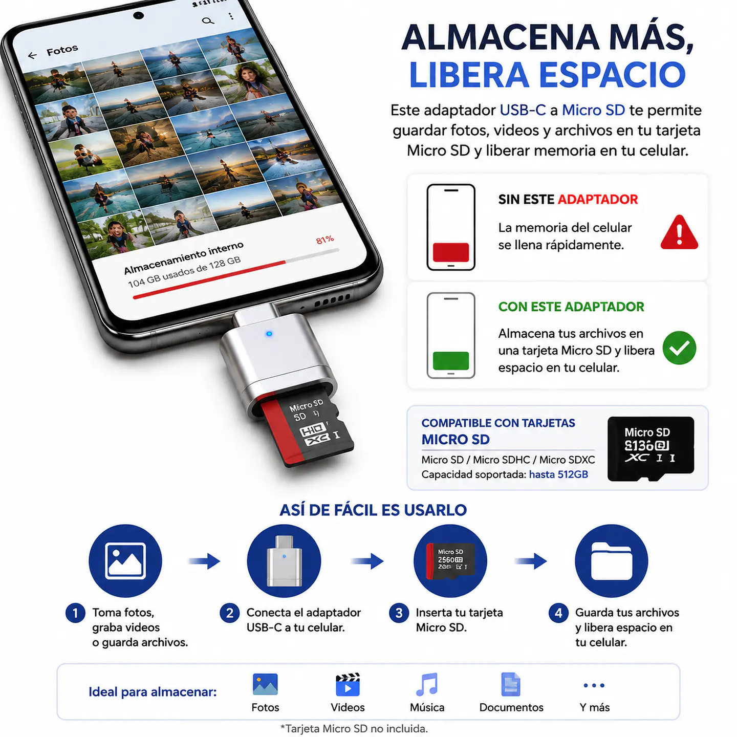 Lector De Tarjetas micro sd celular almacenamiento 5