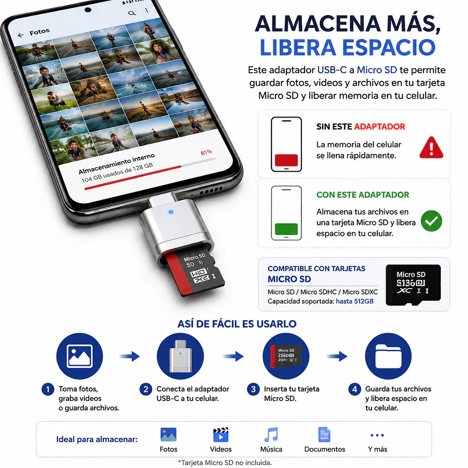 Lector De Tarjetas micro sd celular almacenamiento 5