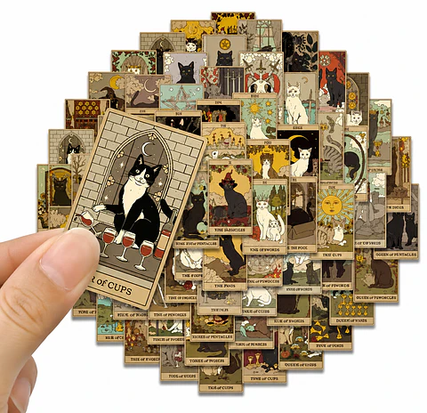 Set De 72 Stickers Tarot Magia Astrologia gatitos