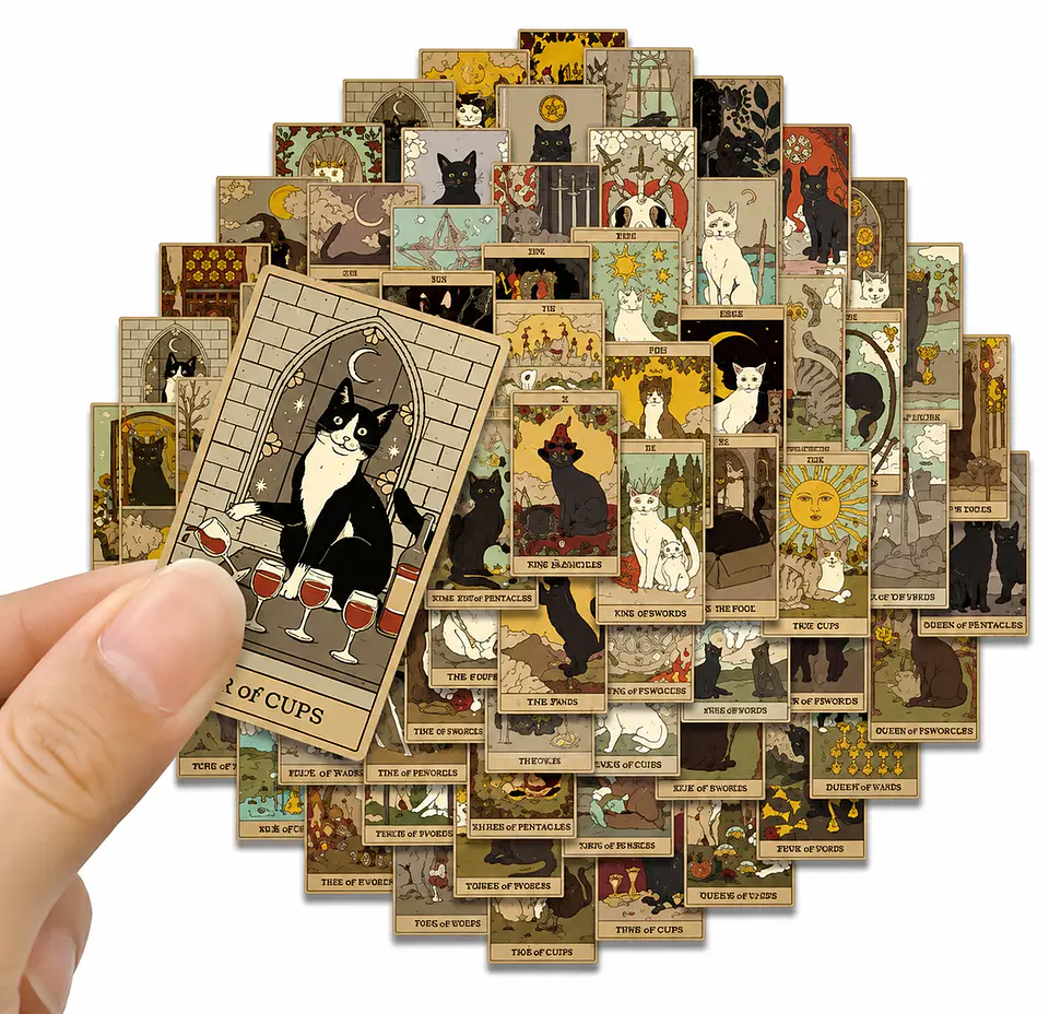 Set De 72 Stickers Tarot Magia Astrologia gatitos 1