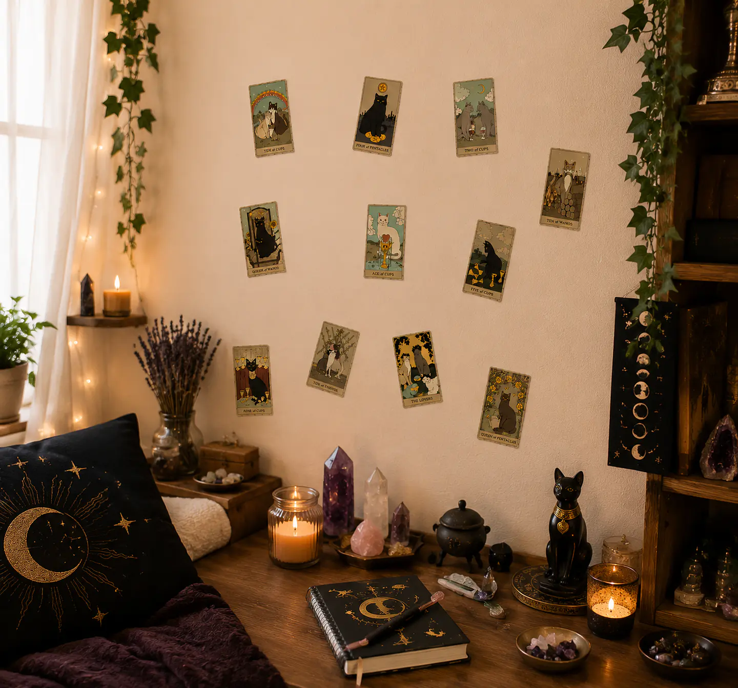 Set De 72 Stickers Tarot Magia Astrologia gatitos 2