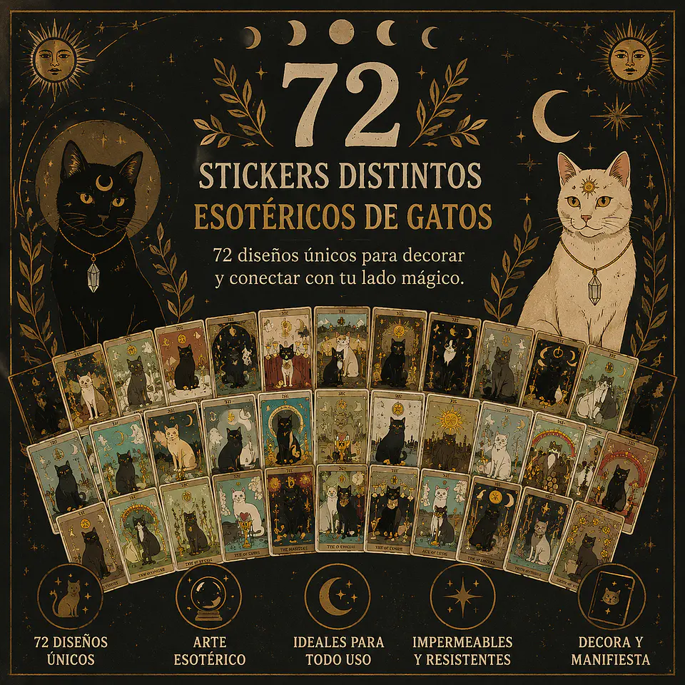 Set De 72 Stickers Tarot Magia Astrologia gatitos 3
