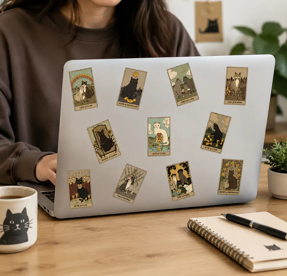 Set De 72 Stickers Tarot Magia Astrologia gatitos 5
