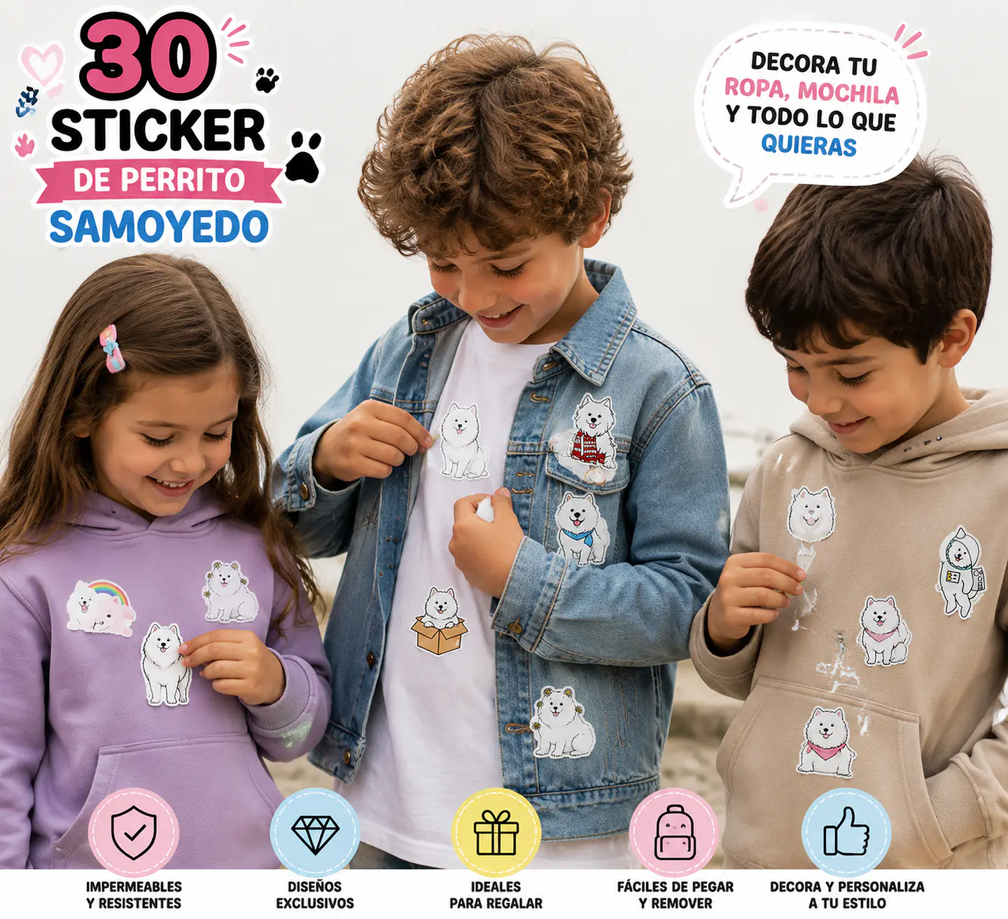 Sticker perritos samoyedo para pegar en todos lados 2